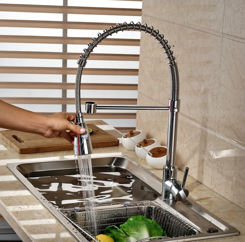 Chrome Single Lever Swivel Kitchen Sink Faucet Single Handle Hot&Cold Water Mixer Tap