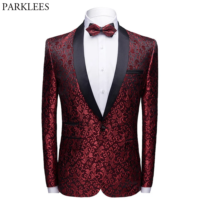 Wine Red Floral Jacquard One Button Suit Jacket Male Shawl Collar Slim Fit Mens Blazers Party Wedding Prom Tuxedo Blazer Hombre
Wine Red Floral Jacquard One Button Suit Jacket Male Shawl Collar Slim Fit Mens Blazers Party Wedding Prom Tuxedo Blazer Hombre