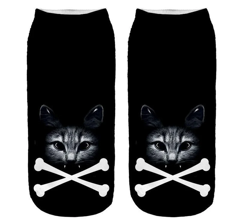Cute Cat Short Socks 3D Printing Animal Harajuku Ankle Female Stocking Women Lingerie Men Streetwear Solid Black Pokemon Warmer (4)