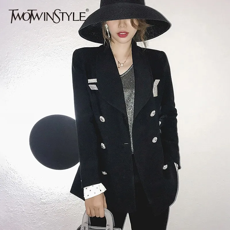 TWOTWINSTYLE Diamond Jacket Women Removable Brooch Long Sleeve Patchwork Double Breasted Blazer Female 2018 Fashion OL Clothing
TWOTWINSTYLE Diamond Jacket Women Removable Brooch Long Sleeve Patchwork Double Breasted Blazer Female 2018 Fashion OL Clothing