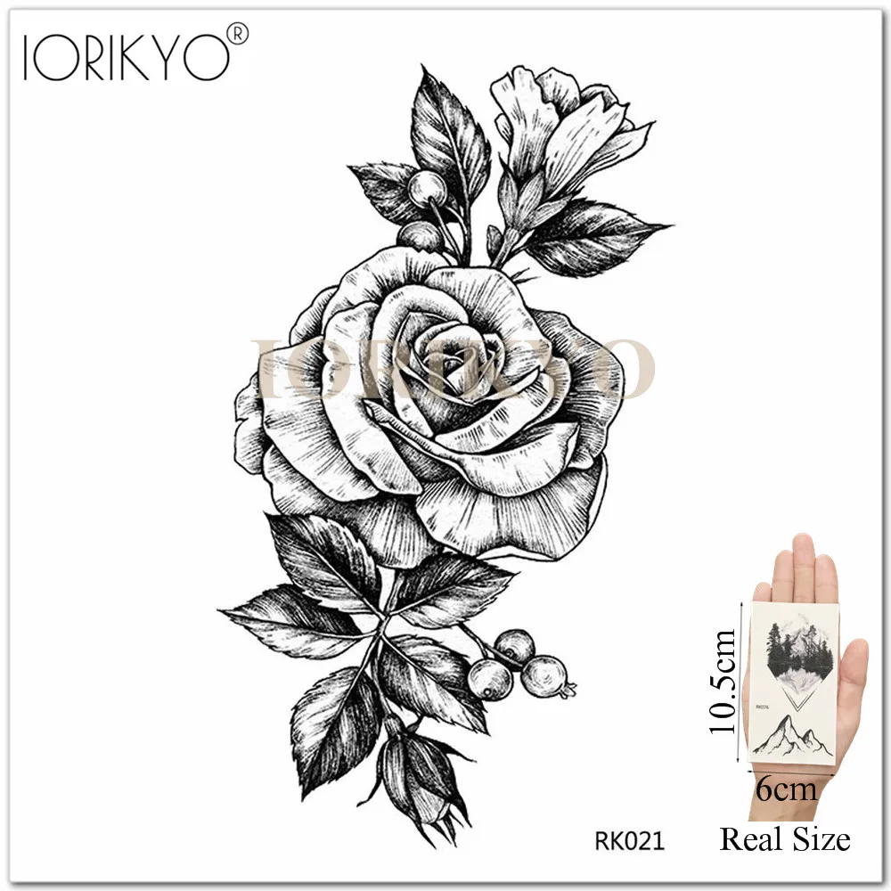 Черный браслет IORIKYO временные тату наклейки женский боди арт цветок переводная