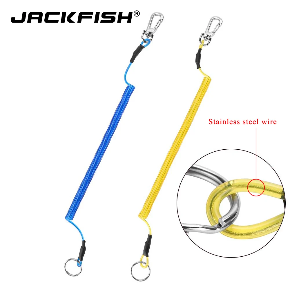 JACKFISH Fishing Retention Ropes with Camping Carabiner Secure Lock Steel wire Rope Tools Accessories | Спорт и развлечения