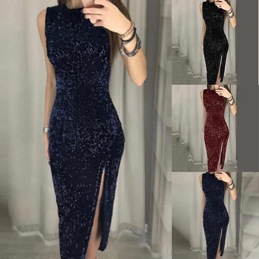 2019 New Spring Sexy Women Sleeveless Sequin Bodycon Party Split Knee Length Dress Wedding Prom Formal Ladies Dresses For Female
2019 New Spring Sexy Women Sleeveless Sequin Bodycon Party Split Knee Length Dress Wedding Prom Formal Ladies Dresses For Female