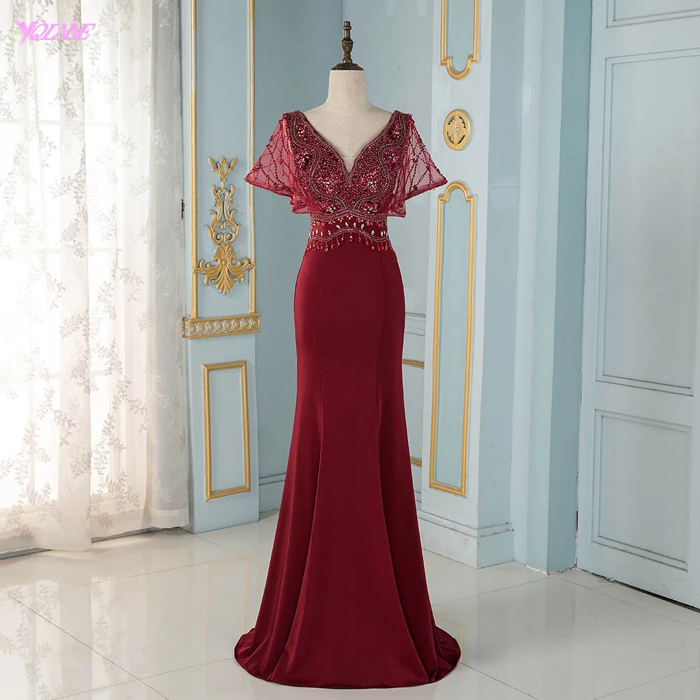 Elegant V Neck Long Evening Dress Mermaid Wine Red Stones Beaded Formal Prom Gowns YQLNNE
Elegant V Neck Long Evening Dress Mermaid Wine Red Stones Beaded Formal Prom Gowns YQLNNE