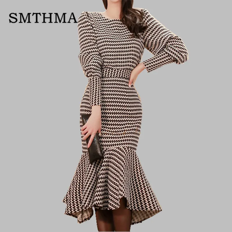 SMTHMA Winter New two-piece Sets Korean temperament Slim houndstooth top+ Sexy fishtail skirt suit
SMTHMA Winter New two-piece Sets Korean temperament Slim houndstooth top+ Sexy fishtail skirt suit