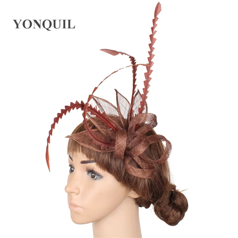 Women attractive sinamay elegant women fascinator wedding headpiece tea party feather hair accessories bridal millinery MYQ011 | Дом и сад