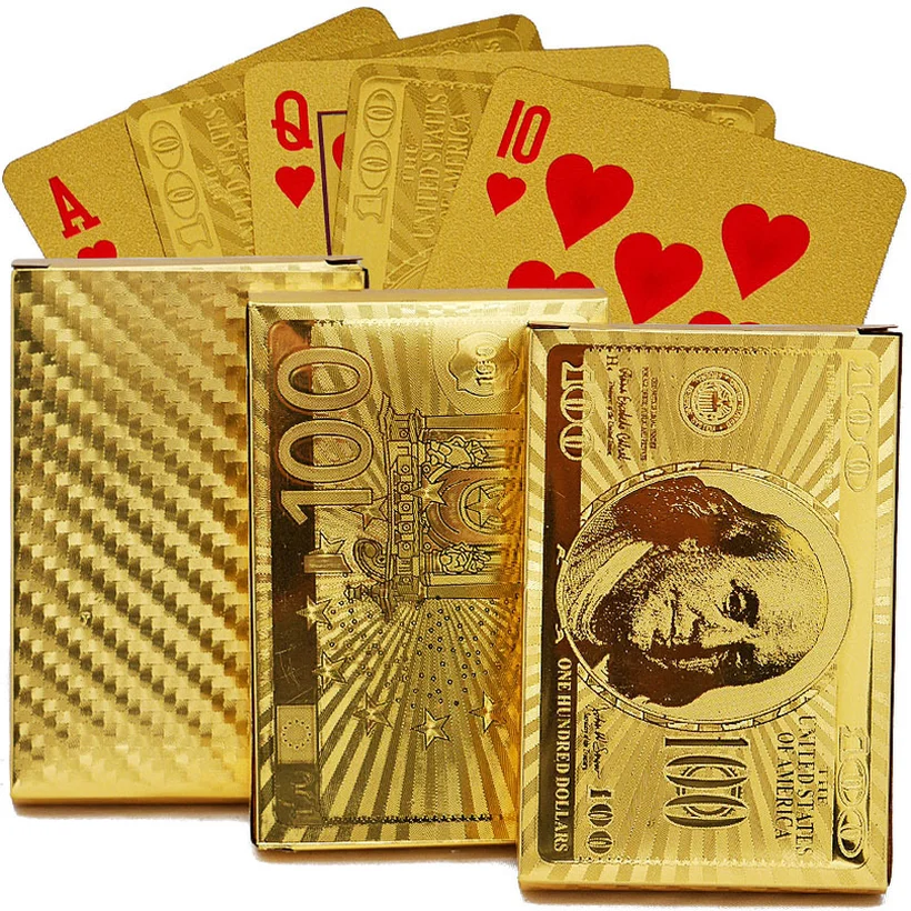 One Deck Gold Foil Poker Euros Style Plastic Poker Playing Cards Waterproof Cards Good Price Gambling Board Game US Dollars Box
One Deck Gold Foil Poker Euros Style Plastic Poker Playing Cards Waterproof Cards Good Price Gambling Board Game US Dollars Box