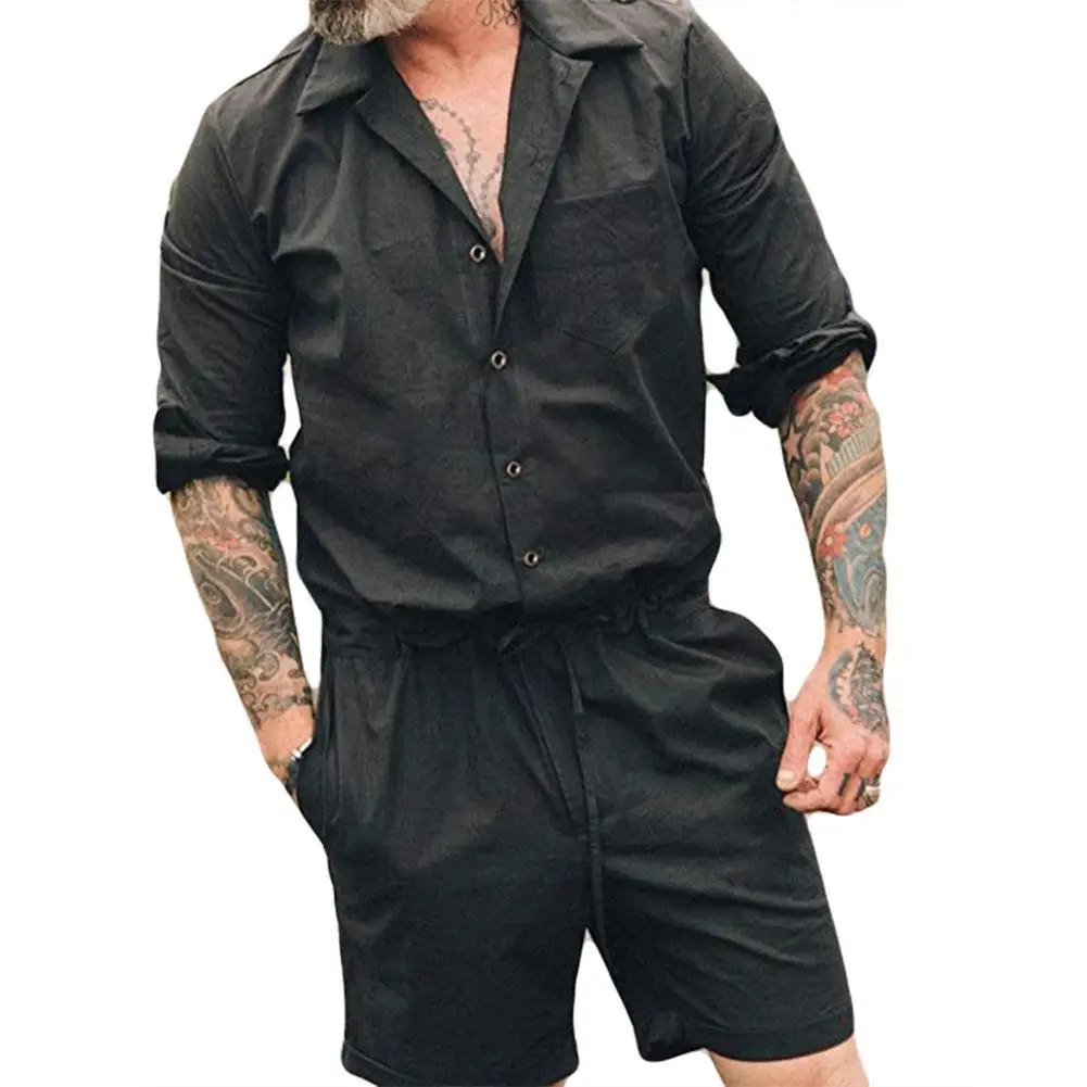 punk Men Romper Loose Soft Cotton Romper Summer Single Breasted Jumpsuit Long Sleeve Shirt Drawstring Shorts Sleepwear Set
punk Men Romper Loose Soft Cotton Romper Summer Single Breasted Jumpsuit Long Sleeve Shirt Drawstring Shorts Sleepwear Set