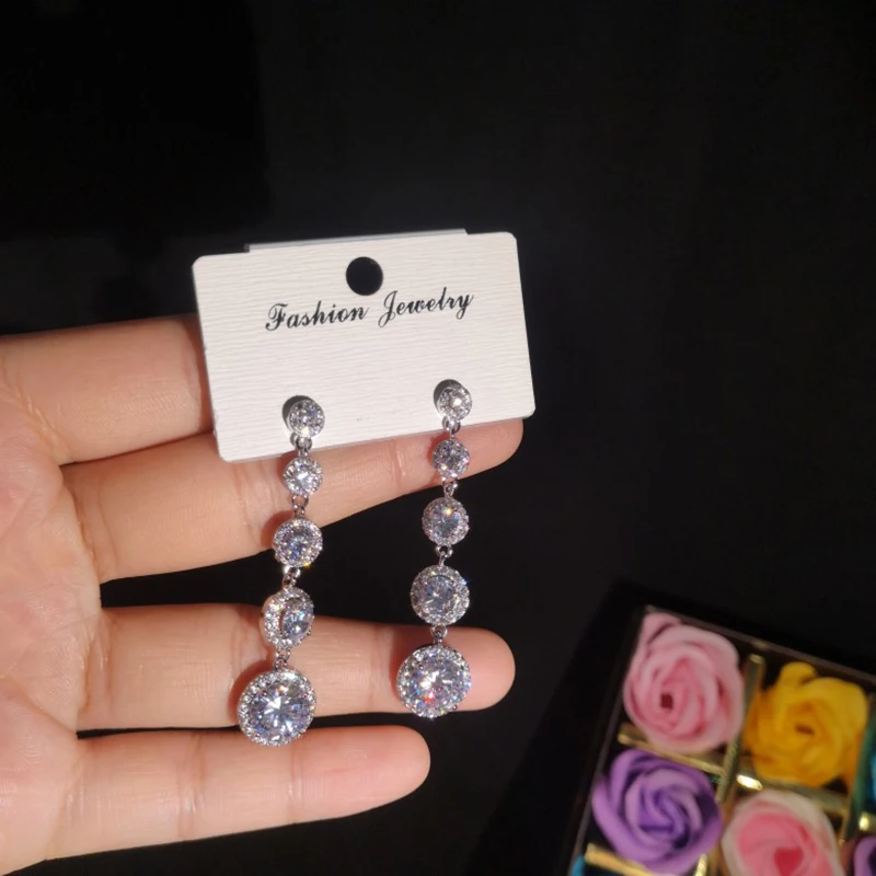 women sterling silver 925 long drop earrings for wedding (2)