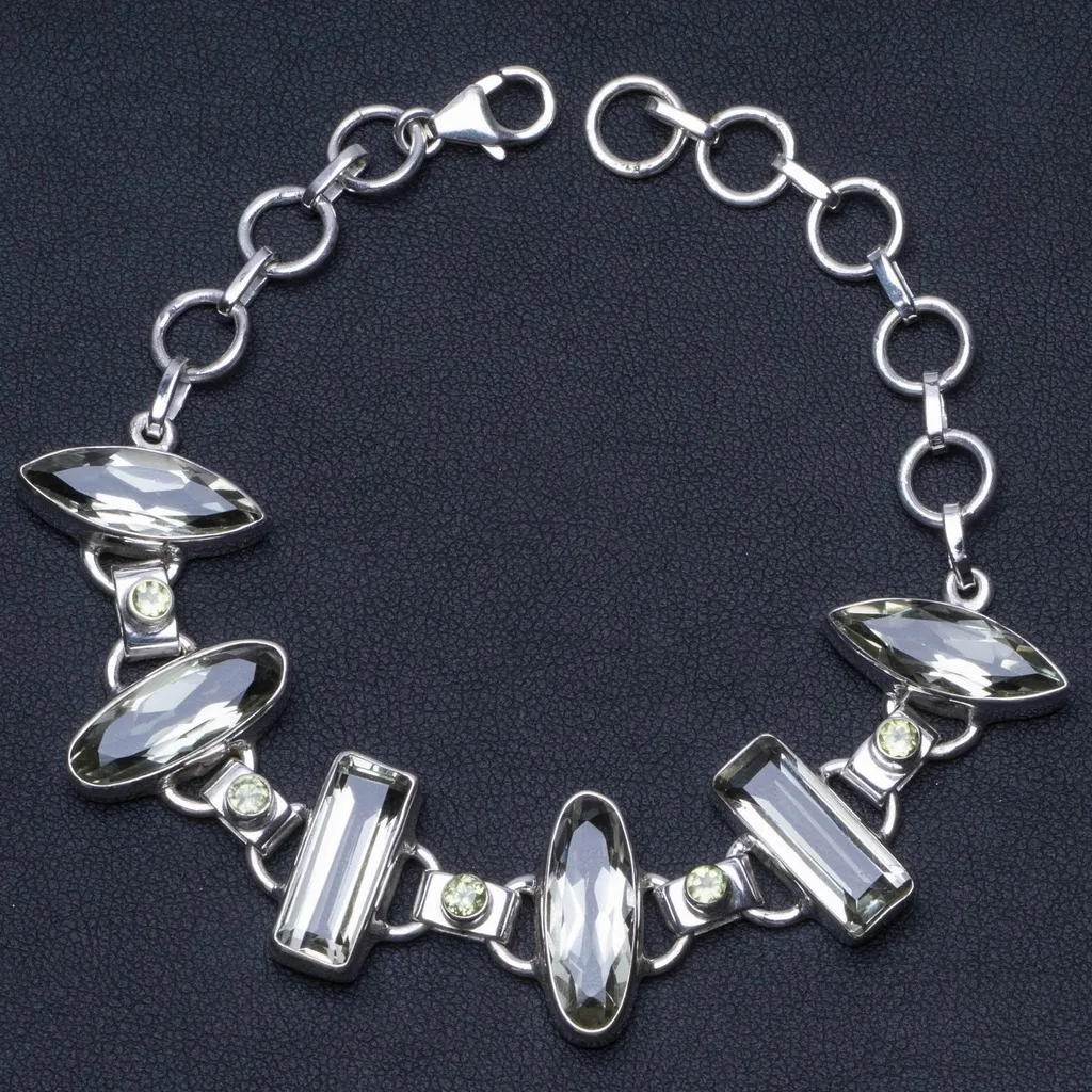 Natural Green Amethyst and Peridot 925 Sterling Silver Bracelet 6 1/4-8" P2217 
Natural Green Amethyst and Peridot 925 Sterling Silver Bracelet 6 1/4-8" P2217