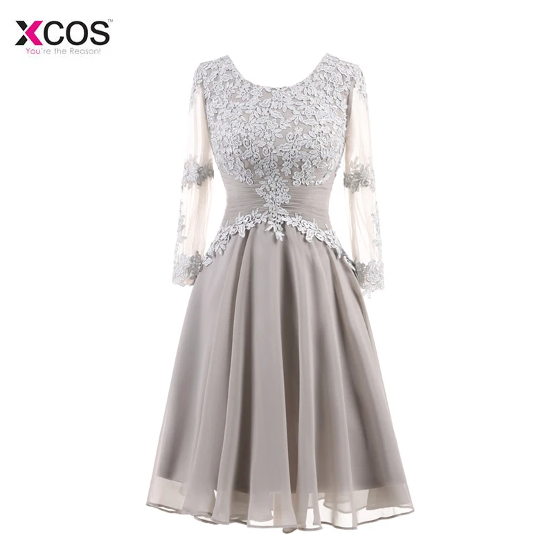 Elegant 2018 Light Grey Chiffon Short Mother Of The Bride Dresses Cheap Illusion Long Sleeve Lace Applique Wedding Party Gown
Elegant 2018 Light Grey Chiffon Short Mother Of The Bride Dresses Cheap Illusion Long Sleeve Lace Applique Wedding Party Gown