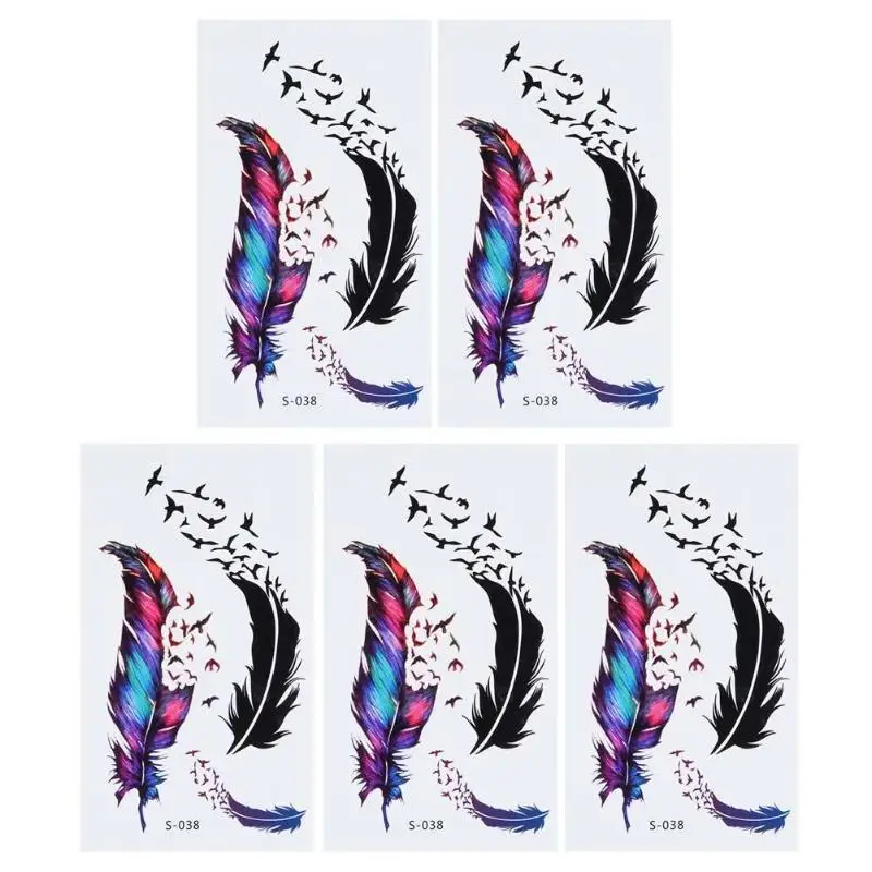 5 Sheets Waterproof Temporary Tattoos Decals Colorful Feathers Pattern Disposable Body Art Arm Leg Neck Back Tattoos Stickers
5 Sheets Waterproof Temporary Tattoos Decals Colorful Feathers Pattern Disposable Body Art Arm Leg Neck Back Tattoos Stickers