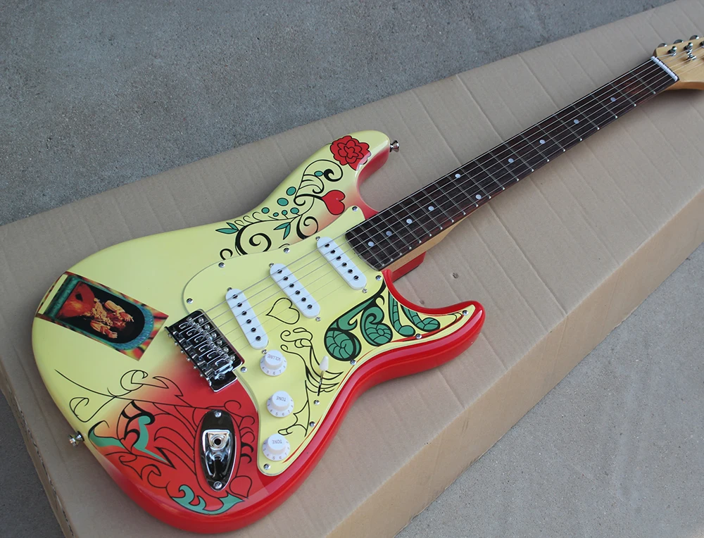 Factory Custom Red and Yellow Electric Guitar with Flower Pattern,Chrome Hardware,YellowPickguard,High Quality,Can be Customized
Factory Custom Red and Yellow Electric Guitar with Flower Pattern,Chrome Hardware,YellowPickguard,High Quality,Can be Customized