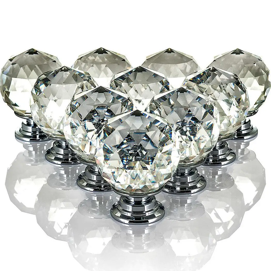 New Modern Home Transparent Crystal Cabinet Knobs Round Cut Drawer Pull Handles