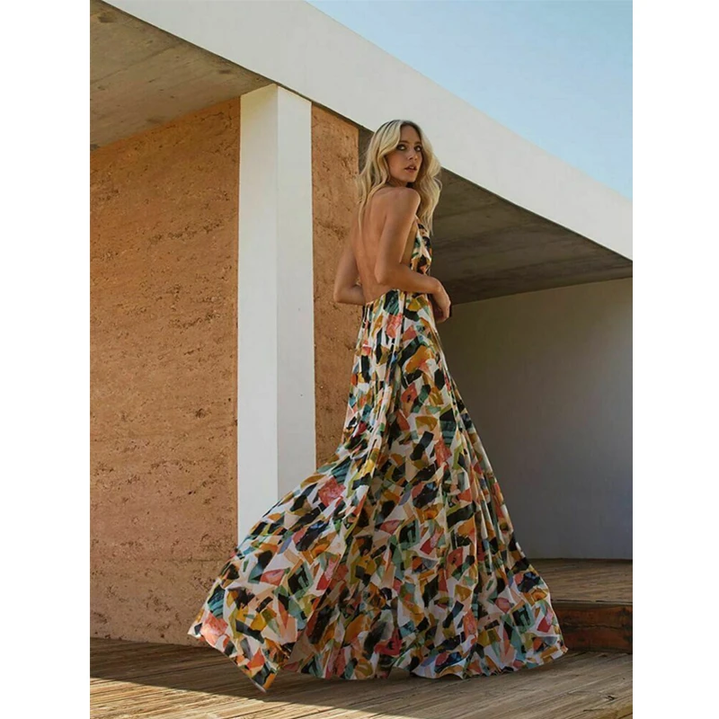 Women Summer Boho Geometric Long Maxi Dress Sexy Strappy Halter Backless Draped Dresses Lady Chic Party Vestidos Beach Sundress
Women Summer Boho Geometric Long Maxi Dress Sexy Strappy Halter Backless Draped Dresses Lady Chic Party Vestidos Beach Sundress