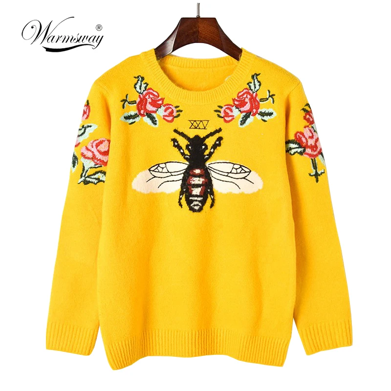 Fashion Runway Women Sweater Autumn Winter Floral Embroidery Bee Animal Sweaters Long Sleeve Yellow Pullover Jumper Tops C-227
Fashion Runway Women Sweater Autumn Winter Floral Embroidery Bee Animal Sweaters Long Sleeve Yellow Pullover Jumper Tops C-227