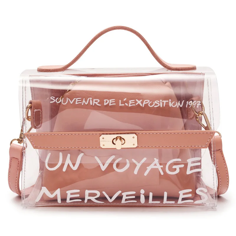 

2019 Design Luxury Brand Women Transparent Bag Clear PVC Jelly Small Tote Messenger Bags Female Crossbody pink Shoulder Bags