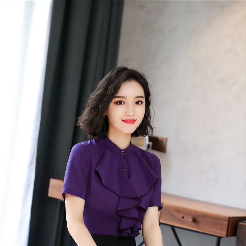 Summer Short Sleeve Blouses & Shirts Elegant Purple Blouse For Women Office Work Wear Clothes Female Tops Uniform Styles
Summer Short Sleeve Blouses & Shirts Elegant Purple Blouse For Women Office Work Wear Clothes Female Tops Uniform Styles