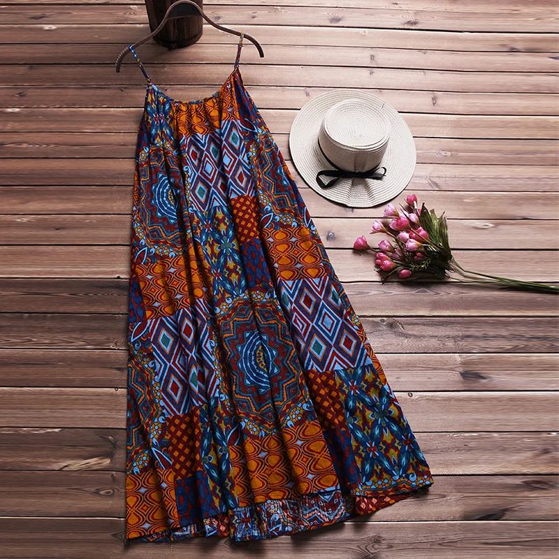 2019 Summer Women Strappy Sleeveless Bohemian Floral Printed Casual Loose Dress Cotton Linen Overalls Dress Vintage Long Vestido
2019 Summer Women Strappy Sleeveless Bohemian Floral Printed Casual Loose Dress Cotton Linen Overalls Dress Vintage Long Vestido