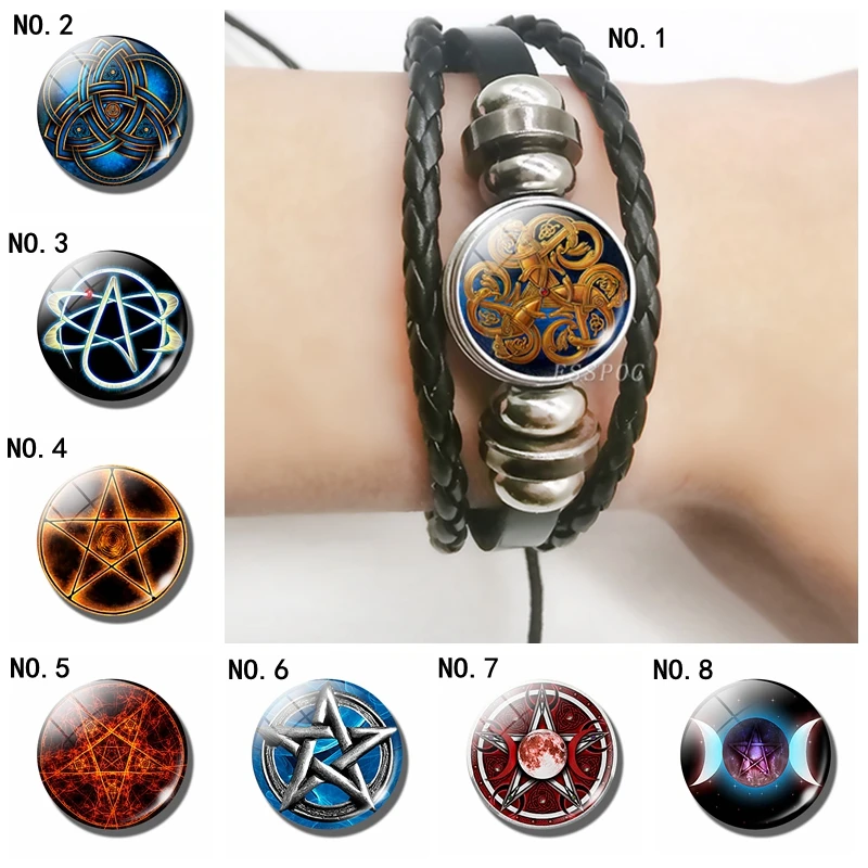 Vintage Triple Moon Goddess and Fire Pentagram Picture Leather Bracelet ,Glass Dome Black Multi-layered Bracelet , Fashion Gifts
Vintage Triple Moon Goddess and Fire Pentagram Picture Leather Bracelet ,Glass Dome Black Multi-layered Bracelet , Fashion Gifts