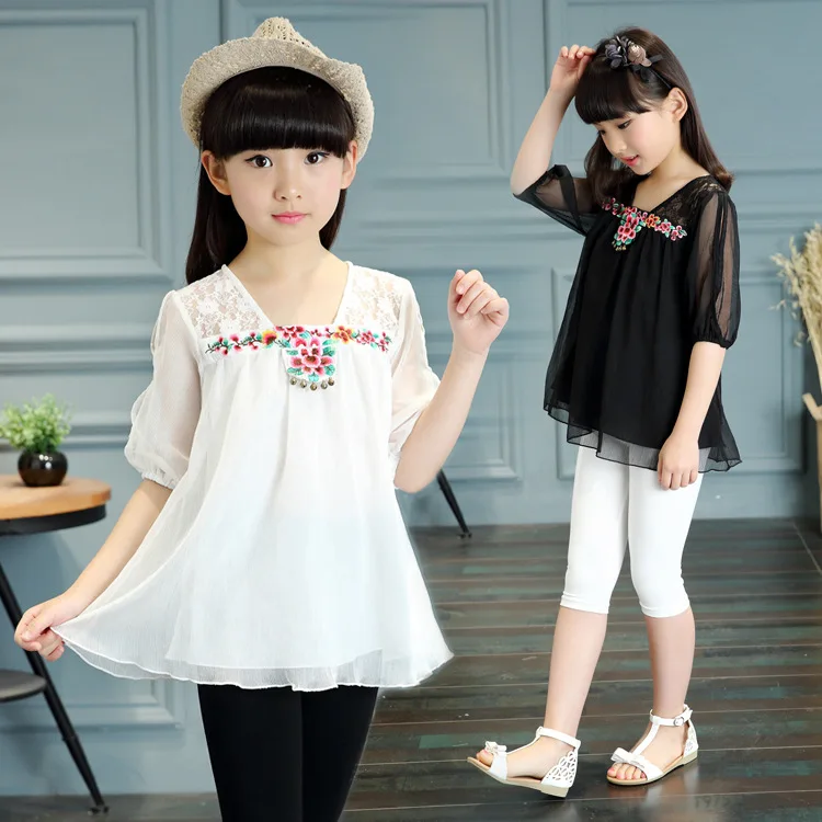 Kids Girls Summer T-shirt In Korean Short Sleeved Chiffon Shirt Collar V Lace Blouse Clothing White Black
Kids Girls Summer T-shirt In Korean Short Sleeved Chiffon Shirt Collar V Lace Blouse Clothing White Black