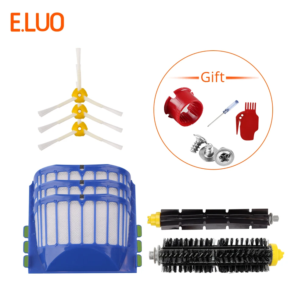 Bristle & Flexible Beater Brush, Aero Vac Filters, Side Brushes, Cleaning Tool Kit for iRobot Roomba 500, 600 Series
Bristle & Flexible Beater Brush, Aero Vac Filters, Side Brushes, Cleaning Tool Kit for iRobot Roomba 500, 600 Series