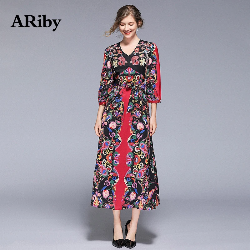 Women Dress 2019 Spring and Summer New High-end Lady Temperament Retro Printed Dress V Collar Bubble Sleeve Long A-Line Dresses
Women Dress 2019 Spring and Summer New High-end Lady Temperament Retro Printed Dress V Collar Bubble Sleeve Long A-Line Dresses