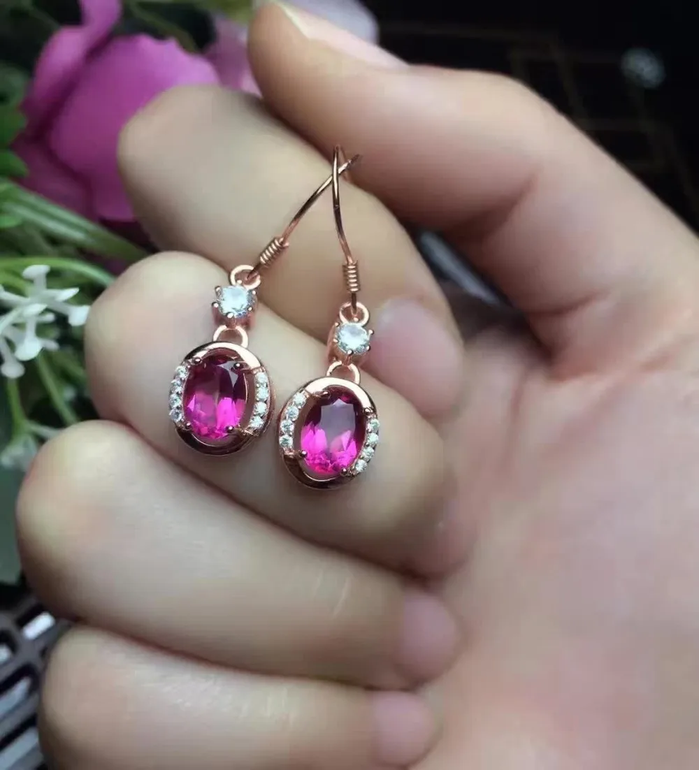 Fashion natural pink topaz drop earrings Natural gem stone Classic round 925 silver female wedding jewelry | Украшения и