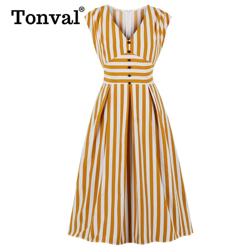 Tonval High Waist Button Up Yellow Striped Long Dress Sleeveless Women Clothes 2019 Summer V-Neck Tunic Midi Dresses
Tonval High Waist Button Up Yellow Striped Long Dress Sleeveless Women Clothes 2019 Summer V-Neck Tunic Midi Dresses