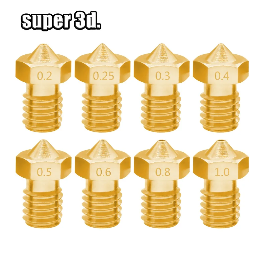 5Pcs V5 V6 Brass Nozzle M6 Thread 0.2/0.25/0.3/0.4/0.5/0.6/0.8/1.0mm E3D V6 Nozzle For 3.00mm Filament 3D Printer Accessories
5Pcs V5 V6 Brass Nozzle M6 Thread 0.2/0.25/0.3/0.4/0.5/0.6/0.8/1.0mm E3D V6 Nozzle For 3.00mm Filament 3D Printer Accessories