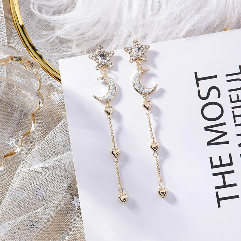 MENGJIQIAO 2019 Korean Personality Temperament Rhinestone Moon Star Heart Tassel Long Earrings For Women Ear Line Party Brinco
MENGJIQIAO 2019 Korean Personality Temperament Rhinestone Moon Star Heart Tassel Long Earrings For Women Ear Line Party Brinco