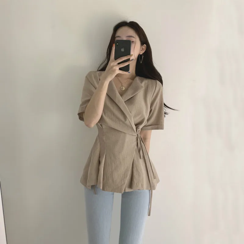 Women Summer Tops and Blouses Vintage Thin Cross Drawstring Tunic Solid Color Korean Elegant Chic Ulzzang Causal Blusas Femme
Women Summer Tops and Blouses Vintage Thin Cross Drawstring Tunic Solid Color Korean Elegant Chic Ulzzang Causal Blusas Femme