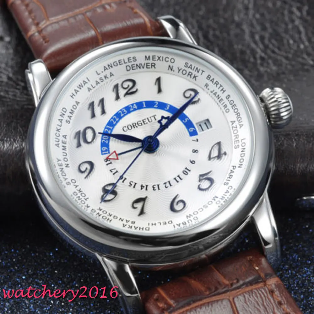 Corgeut 43mm Newest White Dial Blue Hand GMT Date Window mineral glass top brand Luxury Automatic Mechancial Mens WristWatch
Corgeut 43mm Newest White Dial Blue Hand GMT Date Window mineral glass top brand Luxury Automatic Mechancial Mens WristWatch