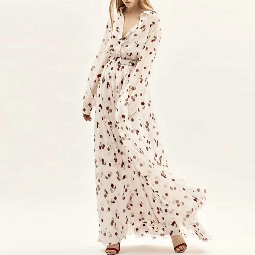 HIGH QUALITY New Fashion 2019 Summer Designer Runway Maxi Dress Women's Elegant Shirt Turn-Down Collar Cherry Printed Long Dress
HIGH QUALITY New Fashion 2019 Summer Designer Runway Maxi Dress Women's Elegant Shirt Turn-Down Collar Cherry Printed Long Dress