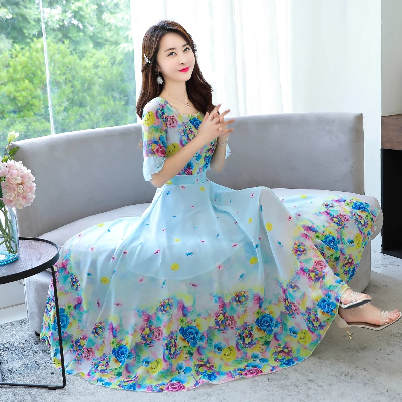 2019 Summer New Arrival Plus Size M-3XL Korean Round Collar Short Sleeve Woman Chiffon Long Dress Bohemian Beach Style
2019 Summer New Arrival Plus Size M-3XL Korean Round Collar Short Sleeve Woman Chiffon Long Dress Bohemian Beach Style