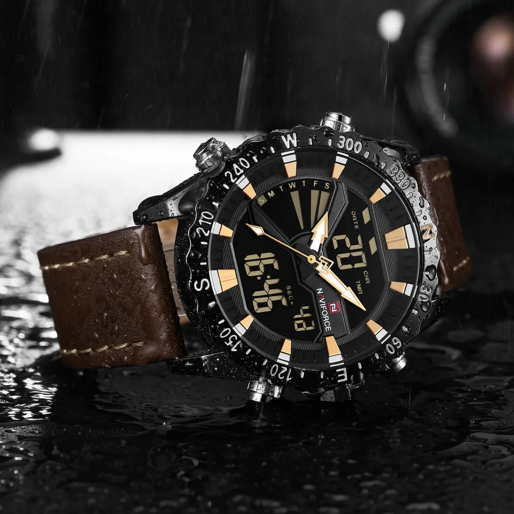 NAVIFORCE Luxury Brand Fashion Man Watch 2019 Waterproof Dual Time Quartz Army Watches Leather Strap LED Digital Mens Wristwatch
NAVIFORCE Luxury Brand Fashion Man Watch 2019 Waterproof Dual Time Quartz Army Watches Leather Strap LED Digital Mens Wristwatch
