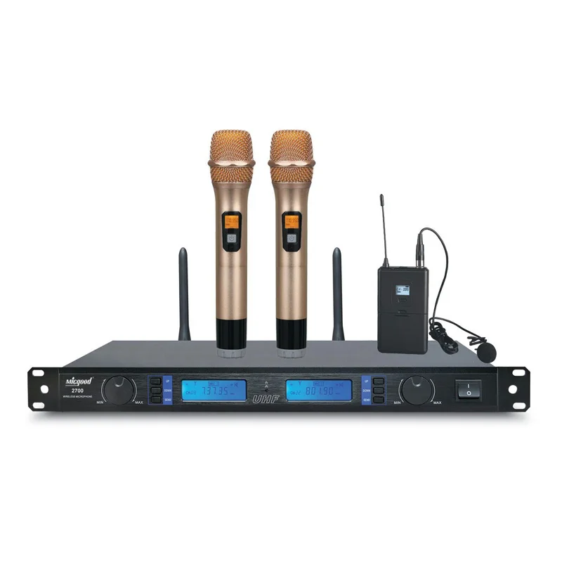 Quality Wireless Microphone System UHF with 2 handheld microphones Clip microphone is optional
Quality Wireless Microphone System UHF with 2 handheld microphones Clip microphone is optional