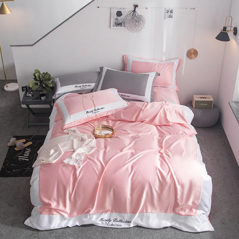 Luxury Satin Washing Silk Bedding Sets Duvet Cover Flat Sheet Queen King size 4pcs pink quilt cover summer fashion bedclothes
Luxury Satin Washing Silk Bedding Sets Duvet Cover Flat Sheet Queen King size 4pcs pink quilt cover summer fashion bedclothes