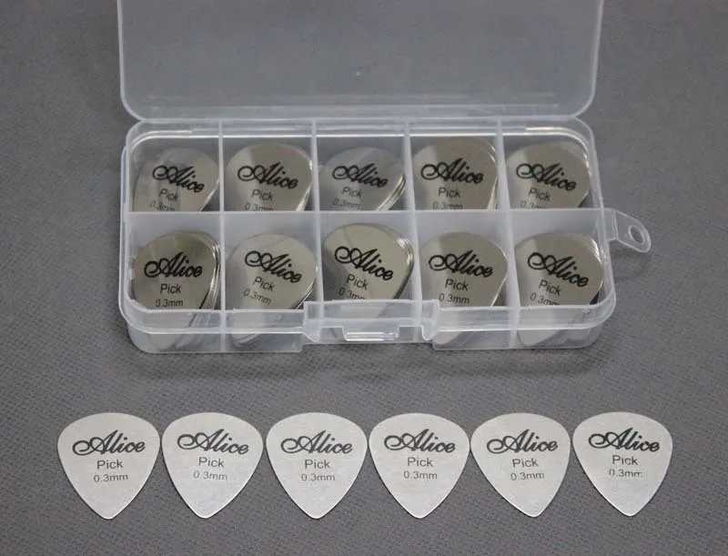 100pcs Lot Alice Stainless Steel Metal Guitar Picks Plectrum 0.3mm + Box 10 Grid
100pcs Lot Alice Stainless Steel Metal Guitar Picks Plectrum 0.3mm + Box 10 Grid