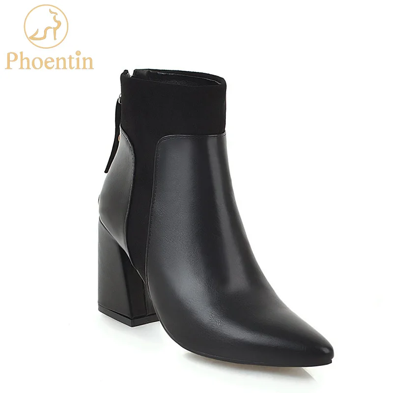 Black ankle boots for women with back zipper 2018 hoof boots pointed toe PU leather patchwork chunky shoes white PHOENTIN PH086
Black ankle boots for women with back zipper 2018 hoof boots pointed toe PU leather patchwork chunky shoes white PHOENTIN PH086