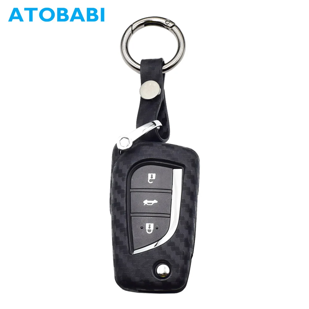ATOBABI Soft Carbon Fiber Pattern Silicone Car Key Case Keychain For Toyota Yaris Reiz Carola Rav4 2 3 Buttons Flip Remote Cover
ATOBABI Soft Carbon Fiber Pattern Silicone Car Key Case Keychain For Toyota Yaris Reiz Carola Rav4 2 3 Buttons Flip Remote Cover