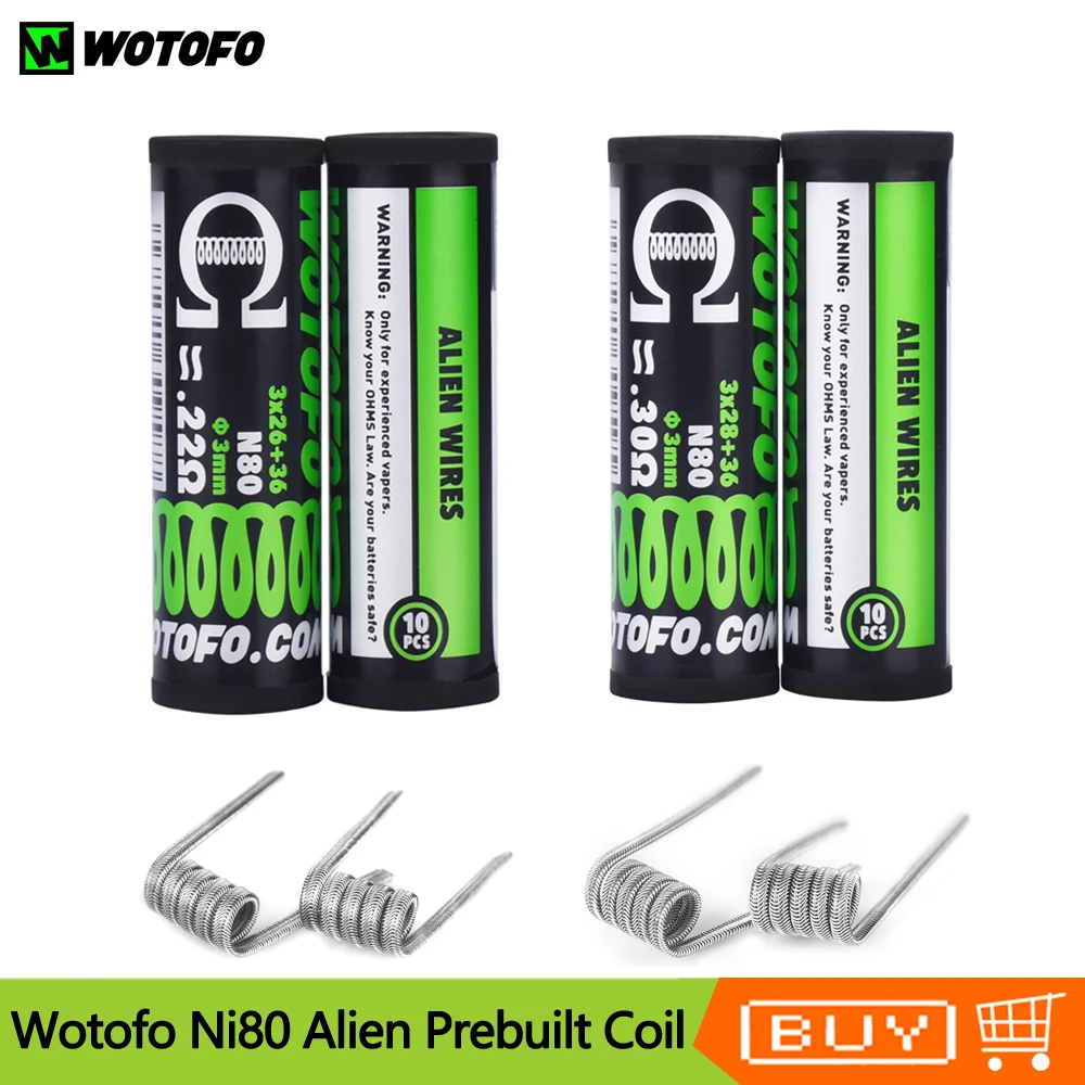 10pcs/tube Original Wotofo Ni80 Alien Prebuilt Coil 0.22ohm 0.3ohm Replacement Heating Coil Core Head For RDA RTA Vape Tank
10pcs/tube Original Wotofo Ni80 Alien Prebuilt Coil 0.22ohm 0.3ohm Replacement Heating Coil Core Head For RDA RTA Vape Tank