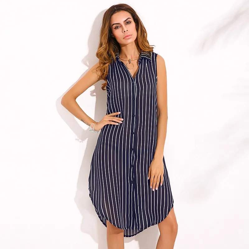 New ZANZEA 2019 Women Dress Leisure Sleeveless Turn Down Collar Buttons Vertical Stripe Split Irregular Hem Knee Length Vestido
New ZANZEA 2019 Women Dress Leisure Sleeveless Turn Down Collar Buttons Vertical Stripe Split Irregular Hem Knee Length Vestido