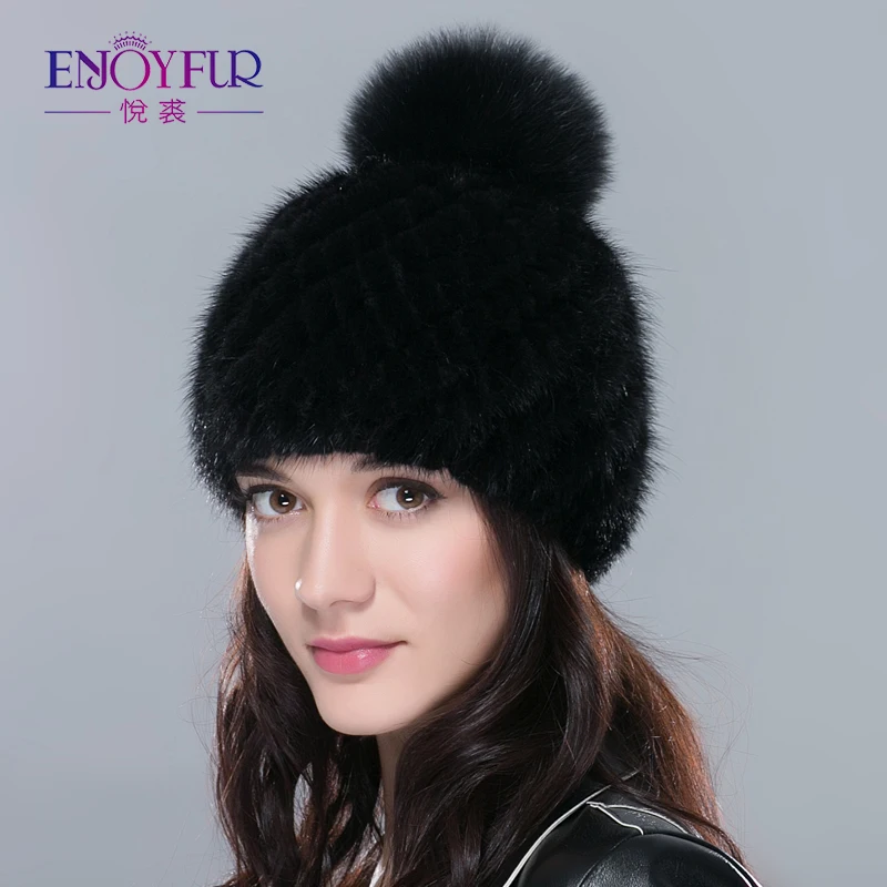 ENJOYFUR hot sale real mink fur hat for women winter knitted mink fur beanies cap with fox fur pom poms new thick female cap
ENJOYFUR hot sale real mink fur hat for women winter knitted mink fur beanies cap with fox fur pom poms new thick female cap
