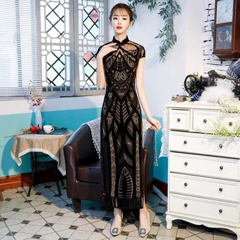 2019 Summer Long Cheongsam Novelty Chinese style Dress Womens mesh Qipao Slim Party Dresses Lady Button Vestido Size S-XXXL
2019 Summer Long Cheongsam Novelty Chinese style Dress Womens mesh Qipao Slim Party Dresses Lady Button Vestido Size S-XXXL