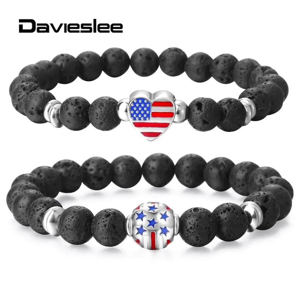 Natural Lava Stone Bracelets for Mens Womens Stretch USA American Flag Heart Charm Bead Lovers Bracelets 8/10mm Fashion LDBM57
Natural Lava Stone Bracelets for Mens Womens Stretch USA American Flag Heart Charm Bead Lovers Bracelets 8/10mm Fashion LDBM57