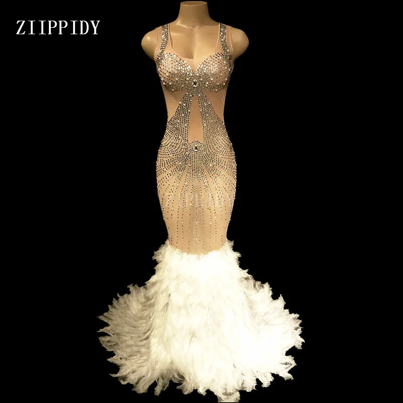 2019 New design White Feather Nude Mesh Stones Dress Birthday Celebrate Transparent Net Dress Evening Costume Dress YOUDU
2019 New design White Feather Nude Mesh Stones Dress Birthday Celebrate Transparent Net Dress Evening Costume Dress YOUDU