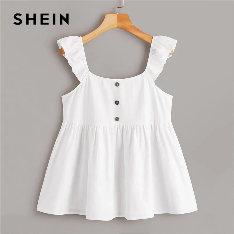 SHEIN Button Front Ruffle Armhole White Blouse Womens Tops And Blouses Summer Beach Cute Solid Square Neck Cotton Ladies Tops
SHEIN Button Front Ruffle Armhole White Blouse Womens Tops And Blouses Summer Beach Cute Solid Square Neck Cotton Ladies Tops