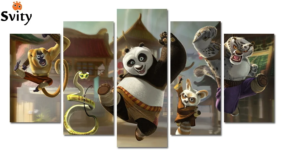 Image 5 Panel Home decoration Wall Art Kung fu panda Painting On Canvas Textured Abstract Paintings Pictures Decor MS0062