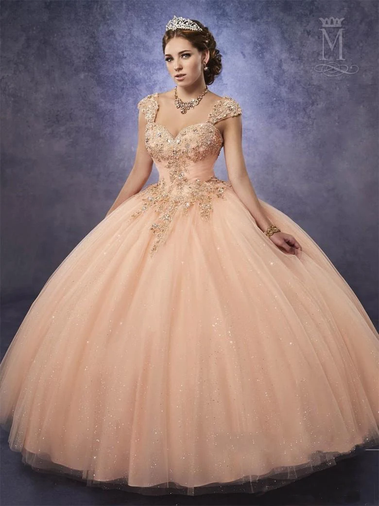 Блестящее Персиковое платье Mary's Quinceanera с отстегивающимся ремешком на талии